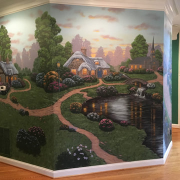 English Cottages Mural, hand painted in a foyer by Tom Taylor of Mural Art LLC