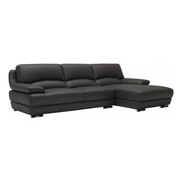 Modern Black All Leather Sectional Sofa