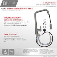 STYLISH Modern Single Handle Pull Down Sprayer Kitchen Faucet in Gunmetal