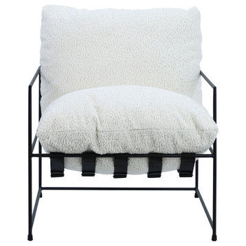 Allison Modern Black Iron and White Sheep Skin Upholstered Arm Chair
