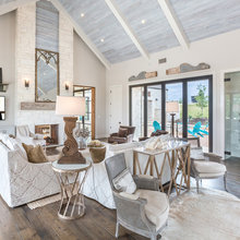 High Ceiling Fireplace and TV