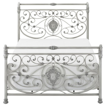 Bowery Hill Transitional Metal Queen Sleigh Bed Brushed in White