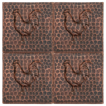 Premier Copper Products 4"x4" Hammered Copper Rooster Tile, Set of 4