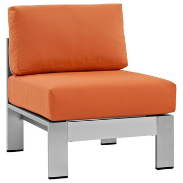 Shore Armless Sectional Outdoor Aluminum Chair, Silver Orange