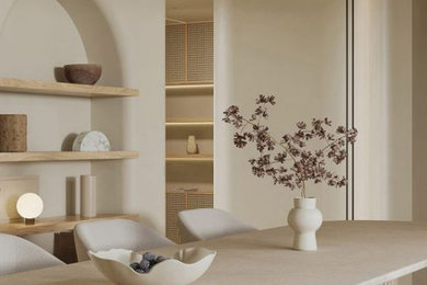 Kitchen/dining room combo - large mediterranean beige floor kitchen/dining room combo idea in Other with beige walls