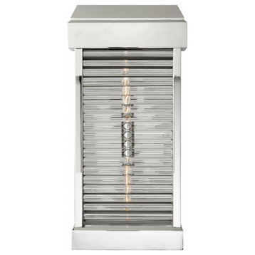 Dunmore Curved Glass Louver Outdoor Wall Sconce, 2-Light, Nickel Glass 23"H