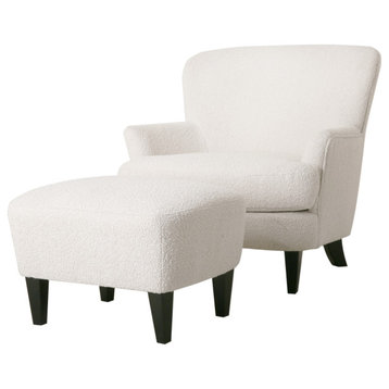 Gerald Boucle Upholstered Club Chair and Ottoman Set, Almond/Matte Black