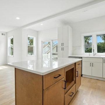 Wood Island with Open Shelf and Drawers
