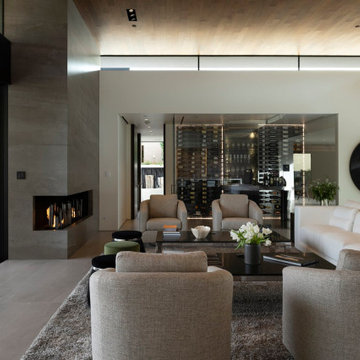 Bighorn Palm Desert modern home living room with wine display