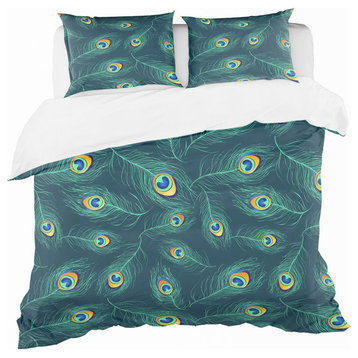 Pattern of Peacock Feathers Modern Duvet Cover Set, Twin