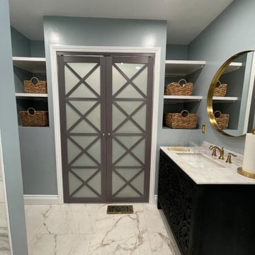 Master Bathroom, Blues, Golds and whites