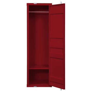 Benzara BM207431 Single Door Wardrobe, Double Storage Compartment, Red