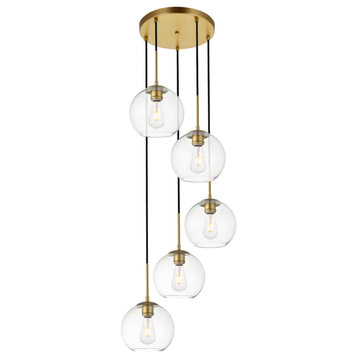Baxter 5 Light Pendant in Brass And Clear