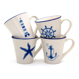 Spode Blue Italian Collection 9 Oz Mugs, Set of 4 Cups for Tea, Warm  Beverages, and Coffee, Fine Porcelain, Blue/White