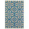 Costa Ornate Floral Medallions Sand and Blue Indoor/Outdoor Area Rug, 5'3"x7'6"