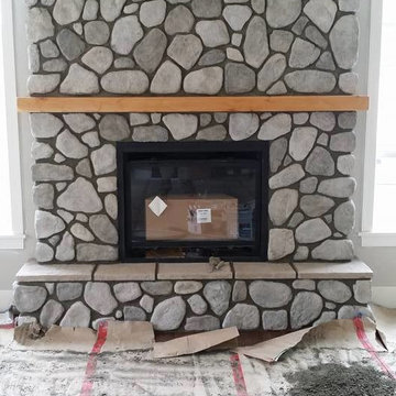 Cultured River Rock with Hearth Stone Mantel