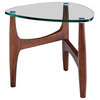 20" Clear Glass and Walnut Triangular End Table
