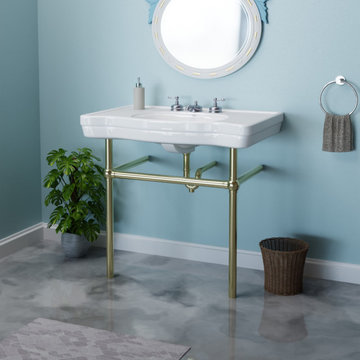 White Console Sink Deluxe Belle Epoque Porcelain with Satin Nickel Bistro Legs