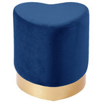 Meridian Furniture - Heart Velvet Upholstered Ottoman/Stool, Navy - Show your room a little love with this heart-shaped ottoman/stool. The beautiful navy-colored upholstery covering the top and sides of this ottoman is sumptuous to the feel, ensuring its luxurious look from all angles. The goldtone base complements the navy of the stool, adding a distinct contrast to the presentation. The velvet material is rich and sleek, so it pampers your feet while you prop them up at day's end.