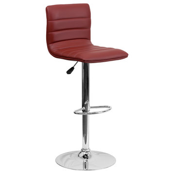 Flash Furniture 25" to 33" Striped Bar Stool in Burgundy with Chrome Base