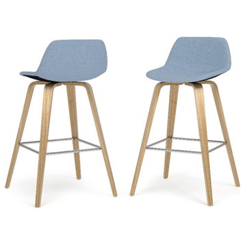 Randolph Modern Counter Height Stool(2Pcs)and Light wood in Blue Polyester