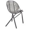 Wired Chair, Black Metal with Light Gray Faux Leather Cushions, Set of 2