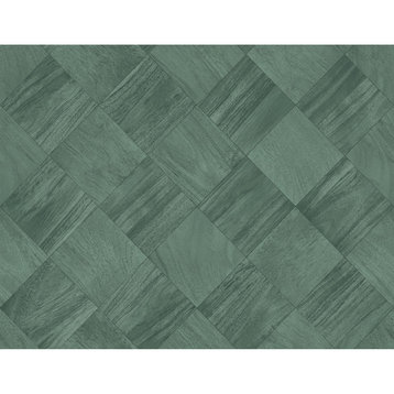 2988-70804 Thriller Green Wood Tile Modern Style Unpasted Vinyl Wallpaper
