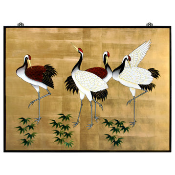 Gold Leaf Tranquility Cranes Asian Wall Art