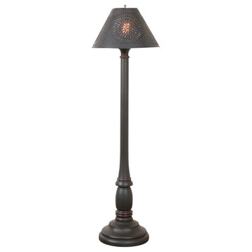 Irvins Country Tinware Brinton Floor Lamp in Rustic Black with Smokey Black Met