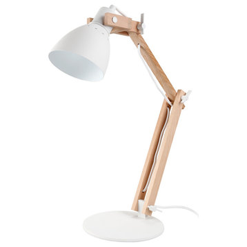 LED Swing Arm Desk Lamp, Wood Integrated Table Lamp