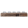Reclaimed Wood Holder With 5 Clear Glass Votives, 6-Piece Set