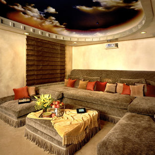 This is an example of a contemporary enclosed home cinema in Los Angeles.