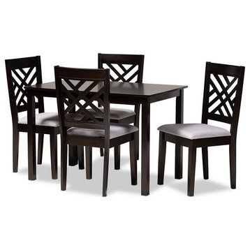 Baxton Studio Caron 5-Piece Wood Dining Set in Gray and Espresso Brown
