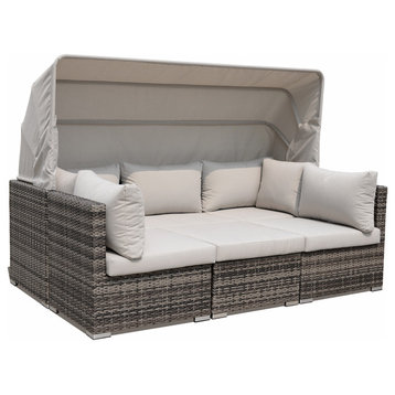 Courtyard Casual Taupe Aurora Outdoor Sectional to Daybed Combo with Canopy