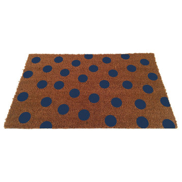 Polka Dot Coir Doormat, Blue, 18"x30"