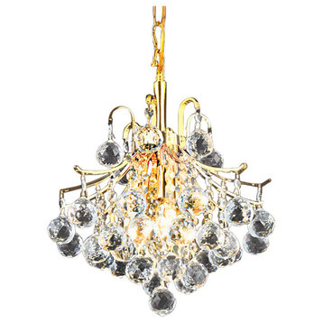 Contour 3 Light 12" Gold Chandelier With Clear European/Swarovski Crystals