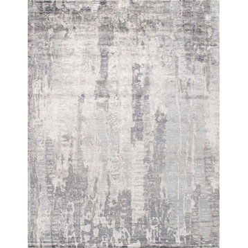 Pasargad Home Area Rug Modern Hand-Knotted Silk, Wool Silver 9'2"x12'