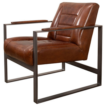 Mid Century Style Boxed Frame Leather Armchair
