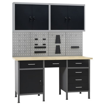 Vidaxl Workbench With 4-Wall Panels and Two Cabinets