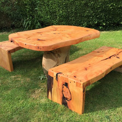 Tree Log Table and Benches - Outdoor Dining Sets