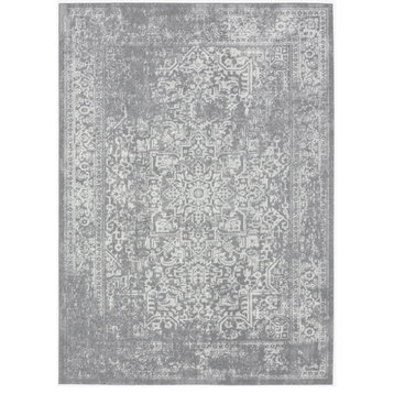 Transitional Area Rug, Classic Patterned Polypropylene, Silver-Ivory/11' X 15'