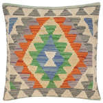 Bareens Designer Rugs - Southwestern Turkish Simonne Hand Woven Kilim Throw Pillow - Embellish your home with this timeless casual chic handmade Southwestern Kilim throw pillow covers made with and cotton. Constructed on a loom by Nomad Turkman people with hand spun and Natural Vegetable dyes these beautiful Kilim pillow covers are known for their beautiful repetitive geometrical, naturalistic floral and traditional patterns yet still giving it a moden look. Masterfully artisan-crafted on traditional Kilim looms with a contemporary fashion palette producing bold intricate sharp patterns making them a standout piece in any decor.