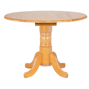 Oak Selections 42" Round Extendable Drop Leaf Dining Table | Light Oak | Seats 6