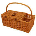 WaldImports - Wald Imports Brown Wicker 16" Picnic Basket - 17-Inch Wicker Picnic Basket. This gorgeous picnic basket features a medium honey brown stain and 2 wine bottle compartments. Two sided hinged lid over main compartment has faux leather and brass clasp. Take our basket to the park for an afternoon picnic or use to create an attractive gift basket for family and friends. Also ideal use as storage and organization for household items like magazines, crafts or anything else that needs a home. Basket dimensions are 17-inches by 9.5-inches across inside top diameter, 7.5-inches deep and 14-inches tall with handle. Imported.