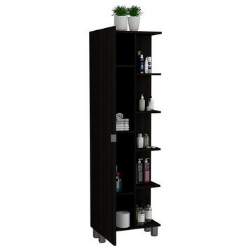 Pemberly Row 62" Linen Cabinet with Open Storage in Black