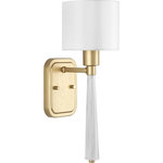 Progress Lighting - Palacio Wall Bracket - An intriguing fashion-forward lighting collection, Palacio pairs a Vintage Gold finish with faux white marble accents for a stunningly elegant design. White silk shades complement gold accents to create a statement-making style. Ideal for a variety of interiors. Uses (1) 75-watt medium bulb (not included).