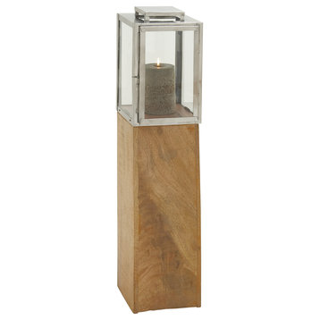 Contemporary Brown Mango Wood Candle Lantern 24157