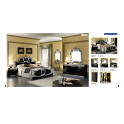 Barocco Black/Silver Traditional Bedroom Set (Bed, Night Stand, Double Dresser a - Bedroom Products