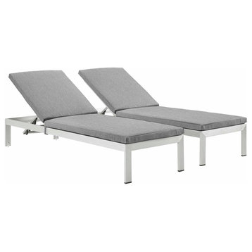 Shore Chaise With Cushions Outdoor Aluminum, Set of 2, Silver/Gray