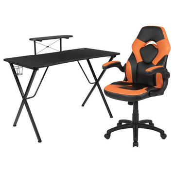 Flash Furniture 2 Piece Gaming Desk Set with Monitor Stand in Black and Orange